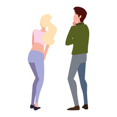 couple of people in back position on white background