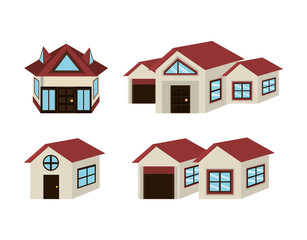 bundle house facade isometric icons vector illustration design