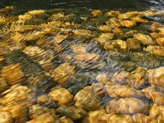The various figures of the stones through the surface of the waving water.
