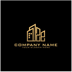 Letter ZE With Building For Construction Company Logo