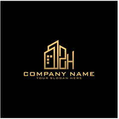 Letter ZH With Building For Construction Company Logo