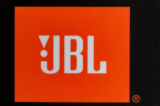 ROSTOV-ON-DON, RUSSIA - CIRCA OCTOBER 2019: Close-up logo of JBL