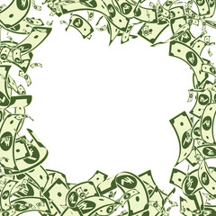 Indian rupee notes falling. Messy INR bills on whi