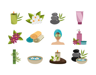 bundle spa therapy set icons vector illustration design