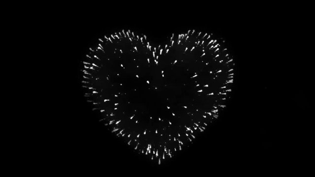 Realistic white Firework heart shape on black background, Valentine's day animated frame of hearts for overlay on video. Greeting love frame of hearts.
