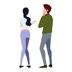 couple of people in back position on white background