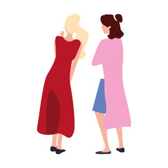 women of back position on white background