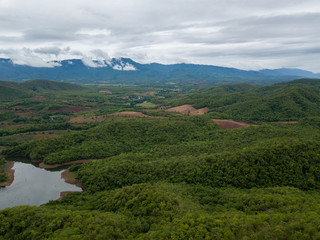 Fototapeta na wymiar Aerial photograph of rice fields and mountains