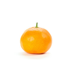 Tangerine without green leaves. Close up. Isolated on white background