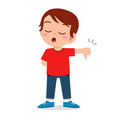 happy cute kid boy with thumb down sign