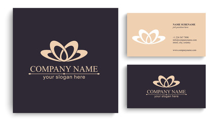 Obraz na płótnie Canvas Lotus Logo. Flower icon abstract design vector template business card. Lotus SPA icon. Logo for Spa, massage, beauty salon, yoga, cosmetics, hotel, fashion.