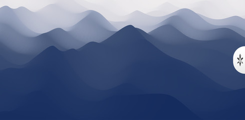 Fototapeta na wymiar Landscape with mountains and fog. Mountainous terrain. Abstract background. Vector illustration.