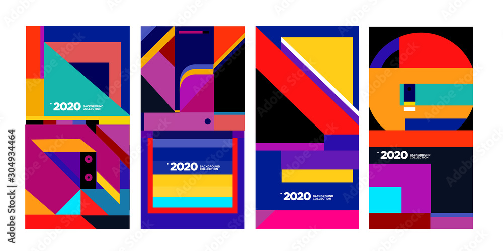 Poster 2020 vector geometric and abstract colorful background collection. background for social media story