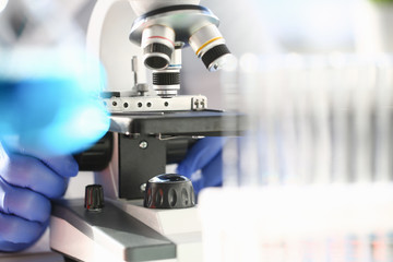 Head microscope on the background laboratory