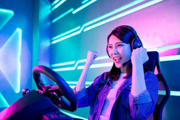 Fototapeta na wymiar cybersport gamer play car racing