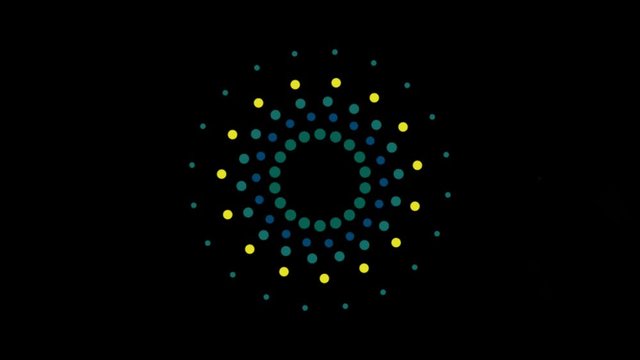 Animation blue and yellow firework circle shape on black background.