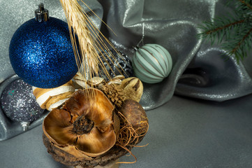 Christmas decorations with cones and fabric