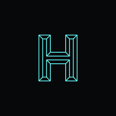 Simple H Minimalist Initial / Letter H modern logo design with blue neon color .vector