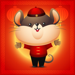 Cute rat in red chinese costume