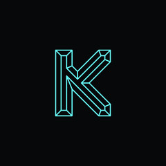 Simple K Minimalist Initial / Letter K modern logo design with blue neon color .vector