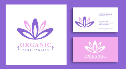 Fototapeta na wymiar Lotus Logo. Organic. Flower icon abstract design vector template business card. Lotus SPA icon. Logo for Spa, massage, beauty salon, yoga, cosmetics, hotel, fashion.