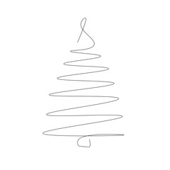Christmas tree icon one line drawing on white background, vector illustration