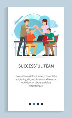 Successful team vector, man and woman working in park, teamwork bringing success and achievements, programer with laptop, computer coder. Website or app slider template, landing page flat style