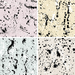 Set of paint splashes texture seamless patterns