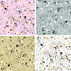 Set of paint splashes texture seamless patterns