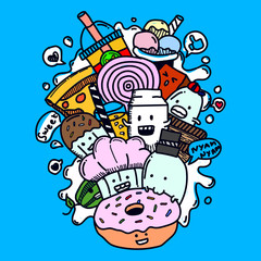 The Cute Doodle Food Illustration Drawing  