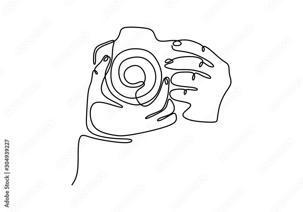 Aufkleber continuous one line drawing of taking picture with digital camera vector minimalism black and white.