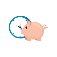 clock with piggy bank isolated icon vector illustration design