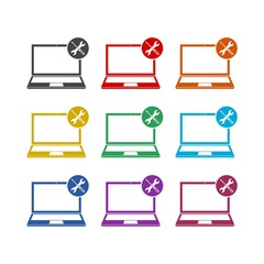 Laptop repair service sign color set isolated on white background