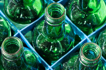 Empty Green Glass Bottles Ready for Recycling