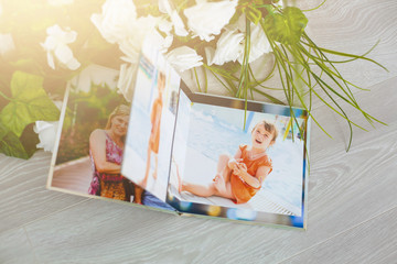 family photo book in spring decor