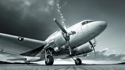 Zelfklevend Fotobehang Thema historisch vliegtuig tegen een dramatische lucht