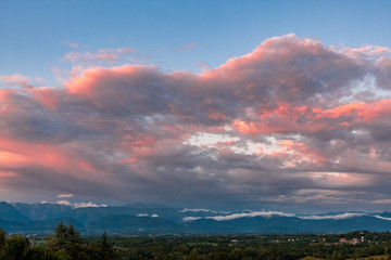 Sunset after the storm in the italian countryside