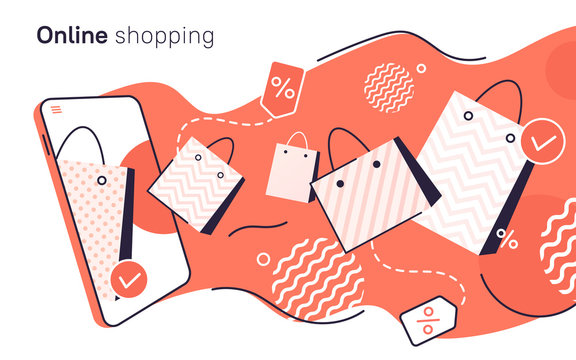 Vector flat style illustration about online shopping, e-commerce