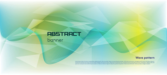 Vector abstract colorful banner with wave and triangle in blue and green color on white background