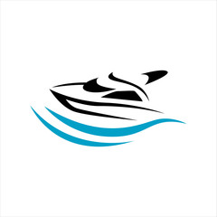 ship boat logo design vector. sailing yacht on the water wave template concept