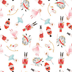 Watercolor vector christmas winter nutcracker fairy tale ballet seamless pattern © zenina