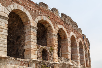 Naklejka premium View to ancient Roman amphitheatre converted into arena in the centre of Verona, Italy