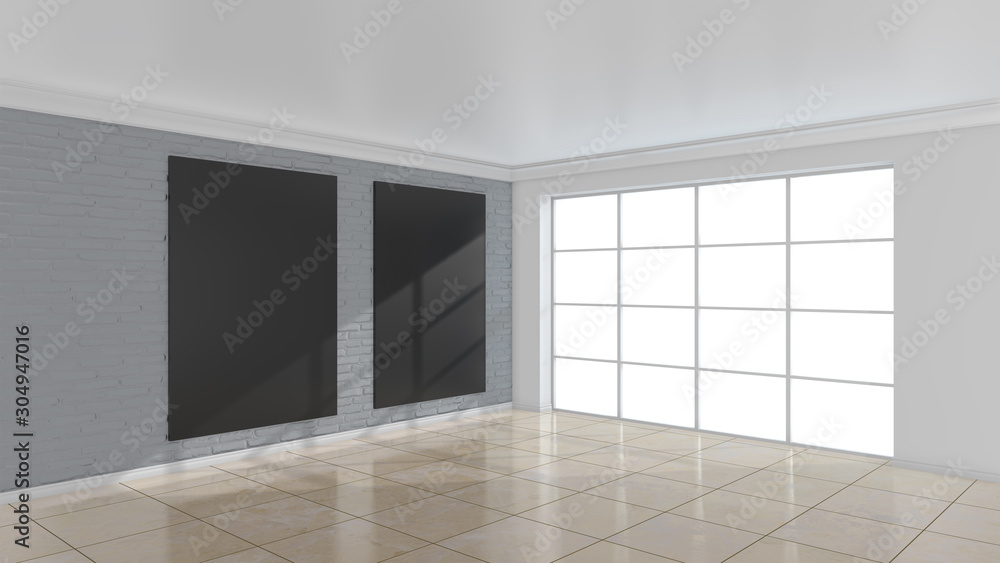 Poster modern room with empty black billboard. mock up, 3d rendering.