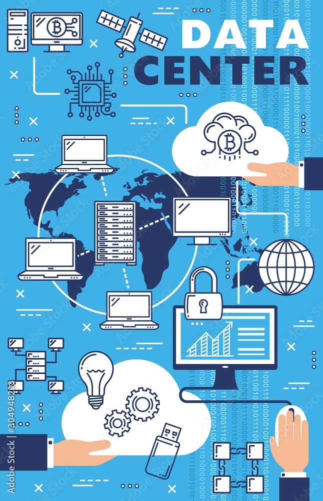 Aufkleber cloud storage, internet data center and hosting server network technology. vector digital informatio