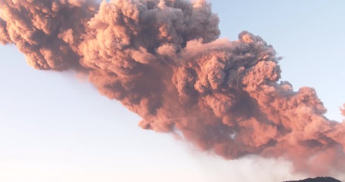 Pan Shot Large Cloud Of Volcanic Ash At Dawn - 2015