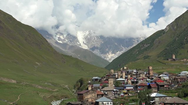 Time laps motion video of highland georgian svanetian village Ushguli Svaneti, Georgia