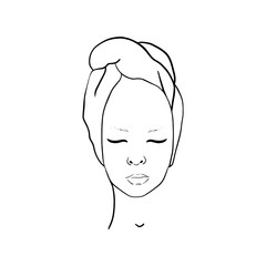 Vector contour of the face. Face care. Age-related changes.