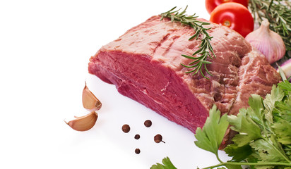 raw meat with vegetables and seasonings