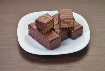 sweets chocolate waffles in a plate
