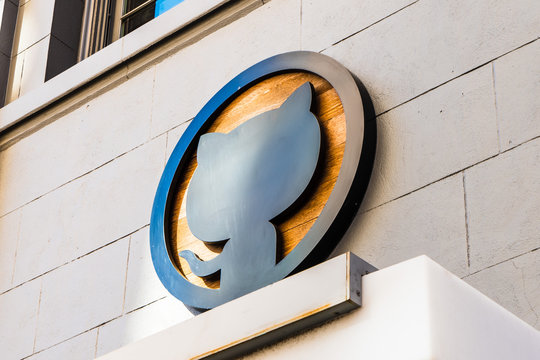 Nov 17, 2019 San Francisco / CA / USA - GitHub symbol, Octocat, at the San Francisco headquarters; GitHub, a Microsoft subsidiary, provides hosting for software development version control using Git